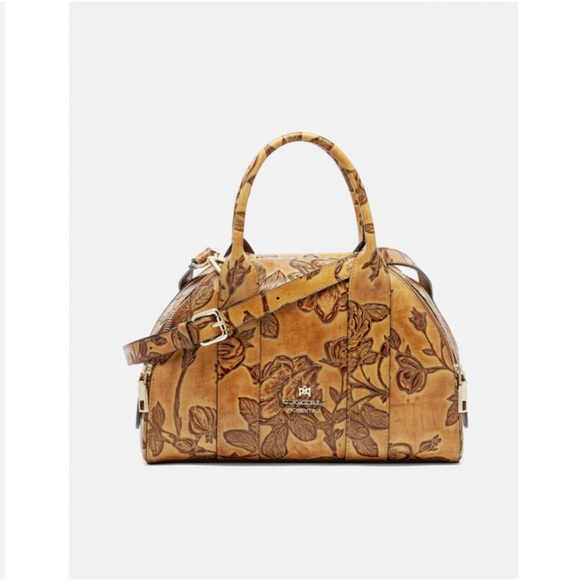 Like-NEW CUOIERIA FLORENTINA ITALIAN leather purse tan/gold rose motif - Picture 1 of 15